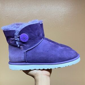 UGG Classic Mini Bailey Button Suede Boots “Neon Violet Purple” Size 9